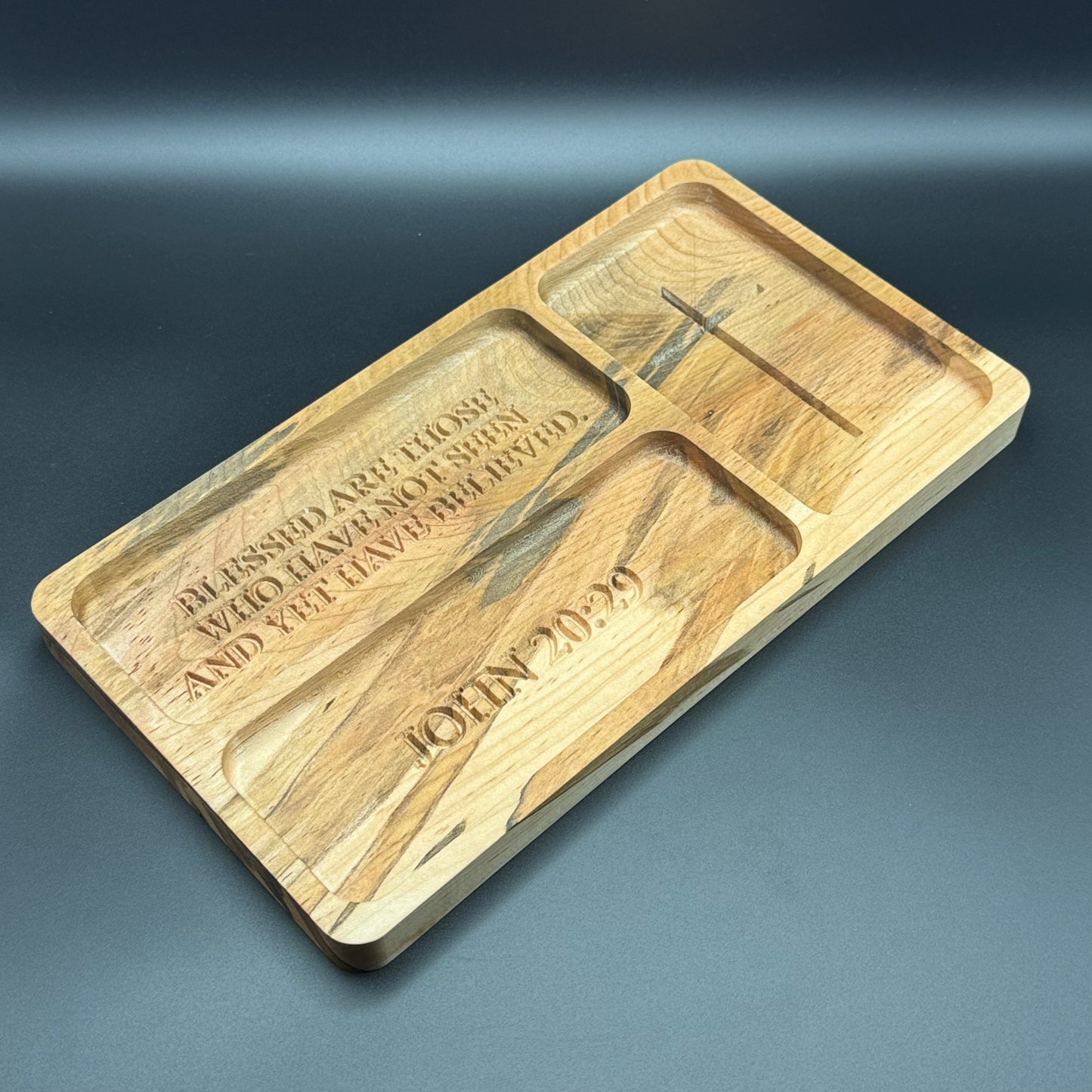 Bible Verse Change Tray Figured Ambrosia Maple