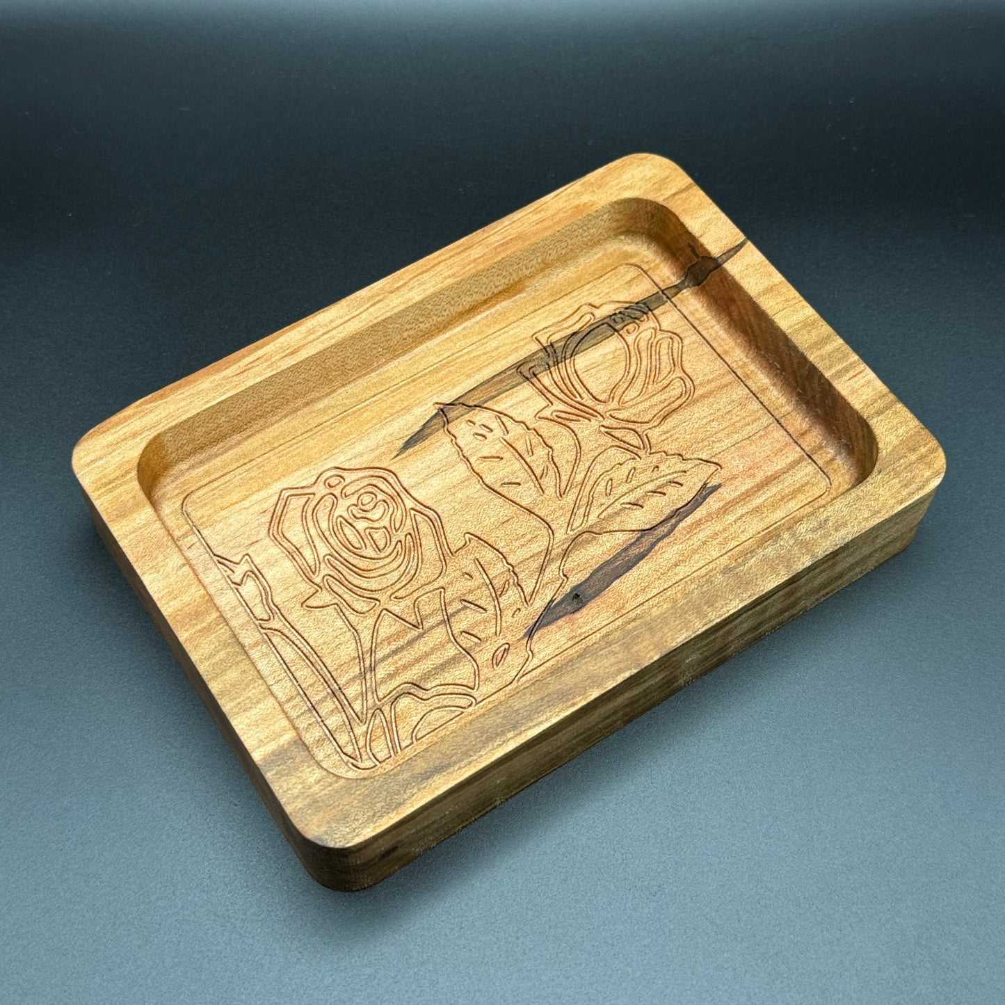 Ambrosia Maple Rose Engraved Change Tray