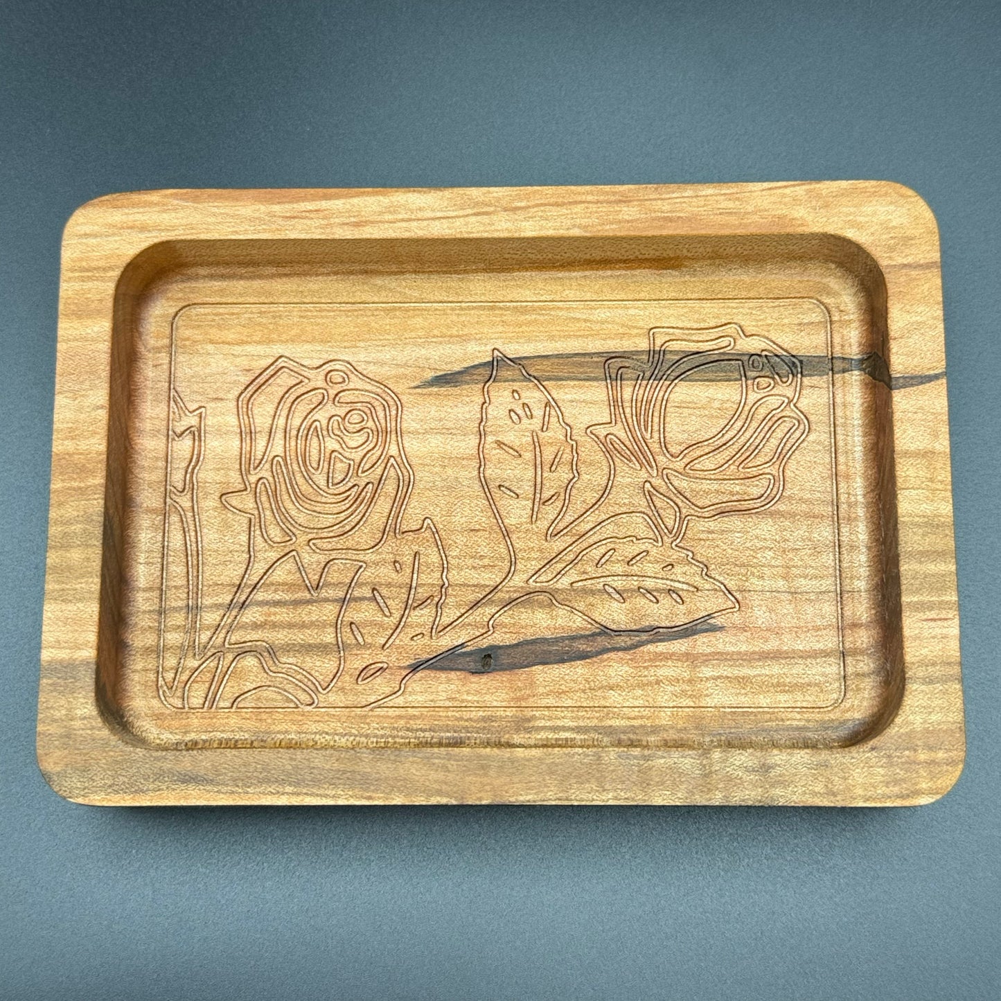 Ambrosia Maple Rose Engraved Change Tray
