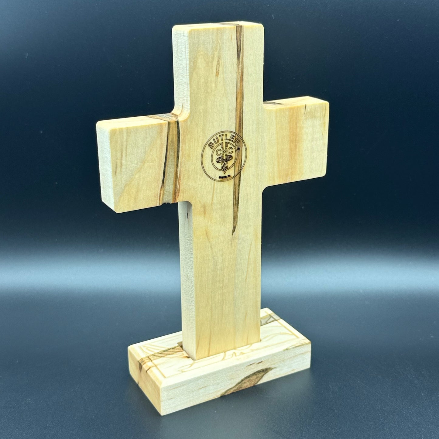 Ambrosia Maple Desktop Cross With Floral Inlay And Base