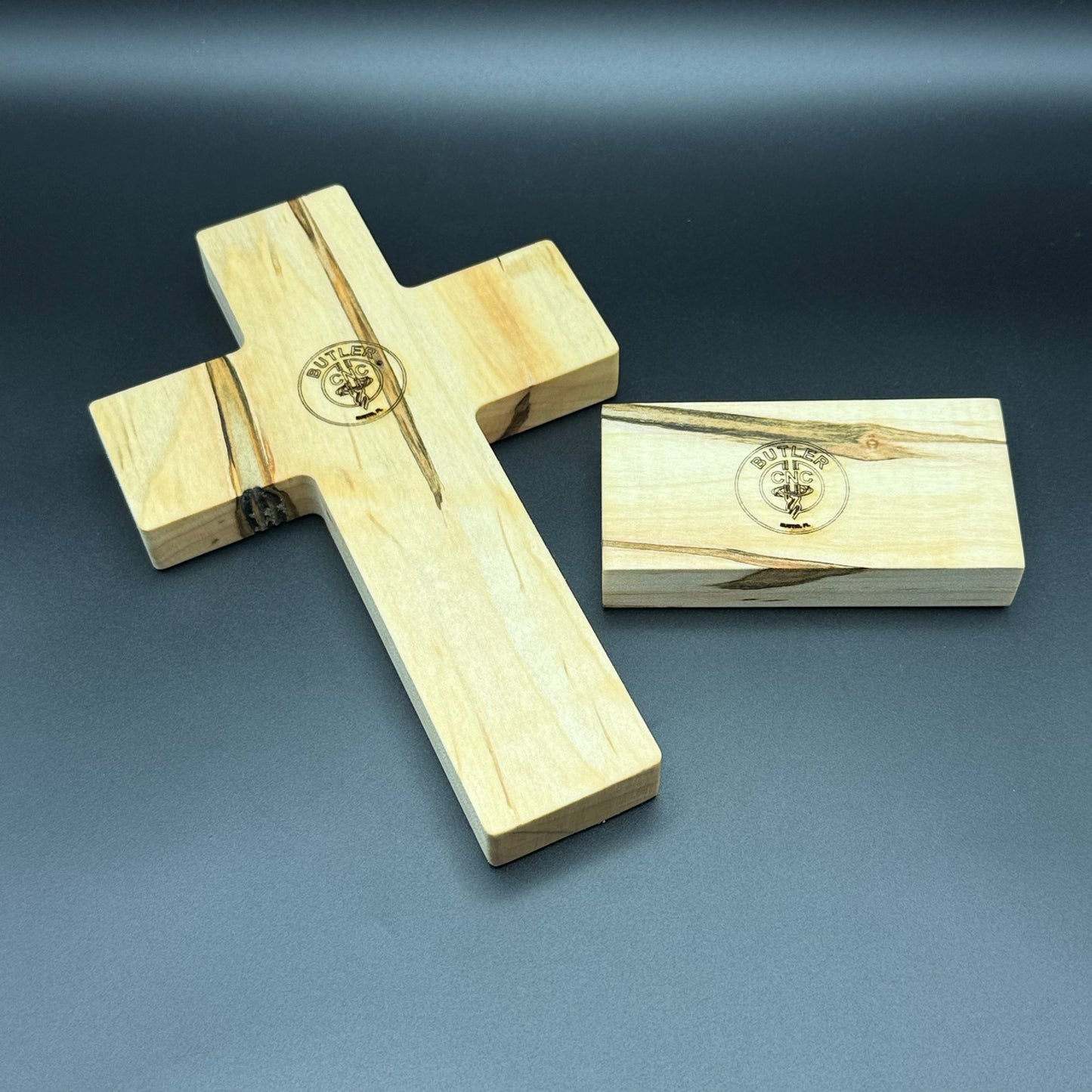 Ambrosia Maple Desktop Cross With Floral Inlay And Base