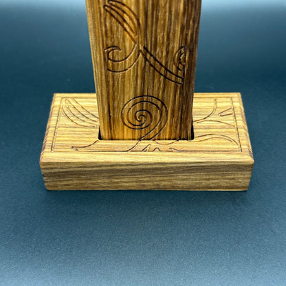 Quarter Sawn Walnut Desktop Cross With Floral Inlay And Base