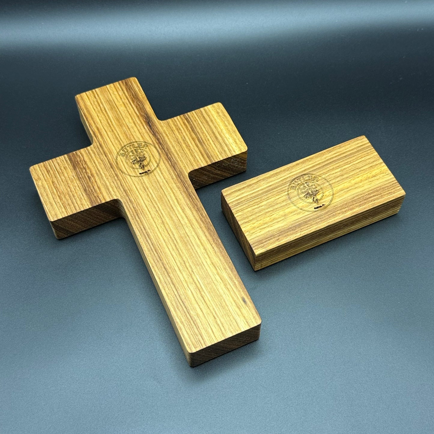 Quarter Sawn Walnut Desktop Cross With Floral Inlay And Base