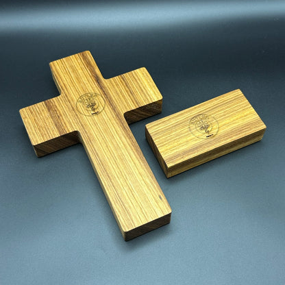 Quarter Sawn Walnut Desktop Cross With Floral Inlay And Base