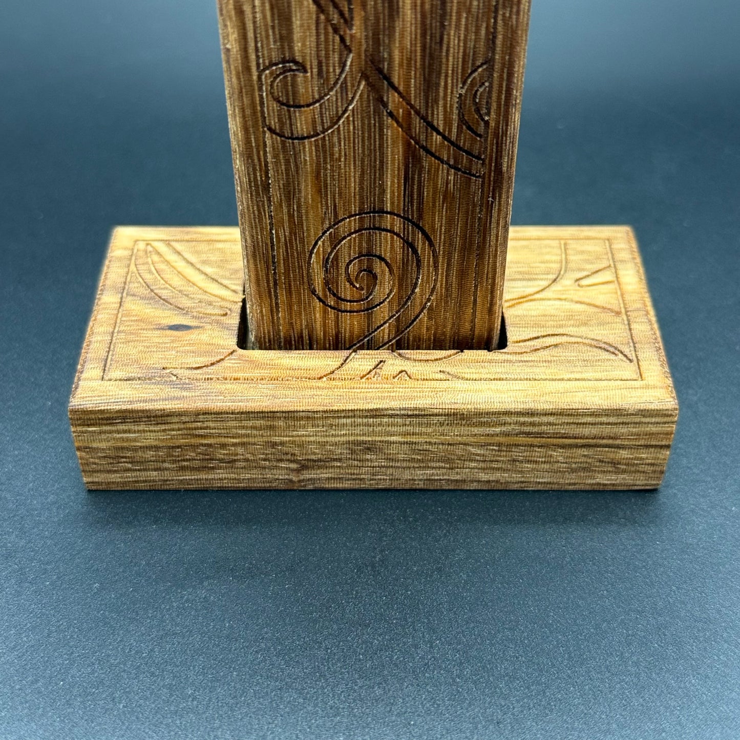 Walnut Desktop Cross With Floral Inlay And Base